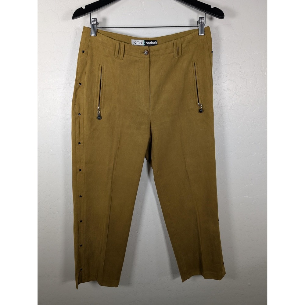 Jamie Sadock Capri Pants Womens 8 Brown Golf Zip Pockets Snap Side Polyester